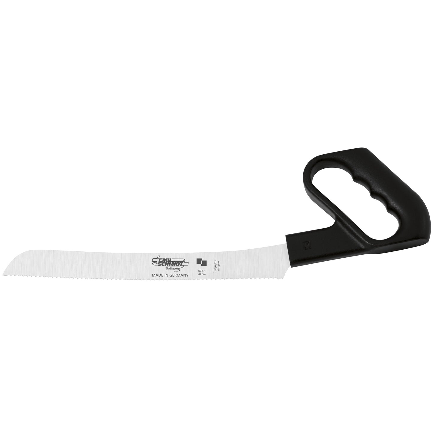 Brotmesser mit gebogener Klinge, Wellenschliff und Bügelgriff